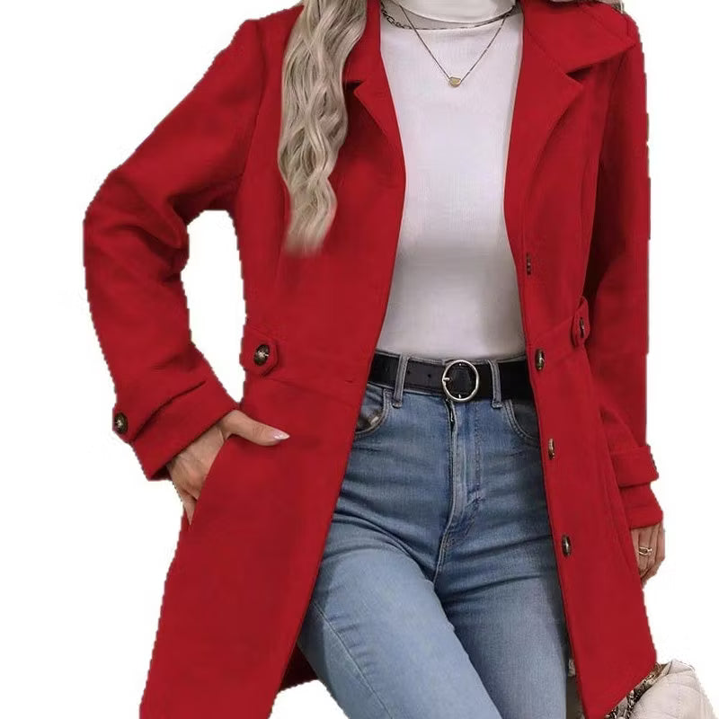 Wilma - Women's belted coat with buttons and elegant lapel collar