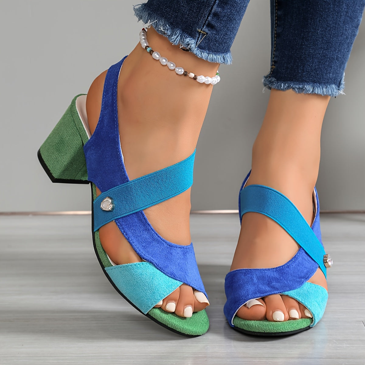 Elyvora - Sandales femme orthopédiques à talon bloc coloré et brides croisées