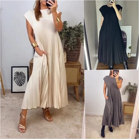 Mara - Robe Plissée Femme avec Détails de Couleur
