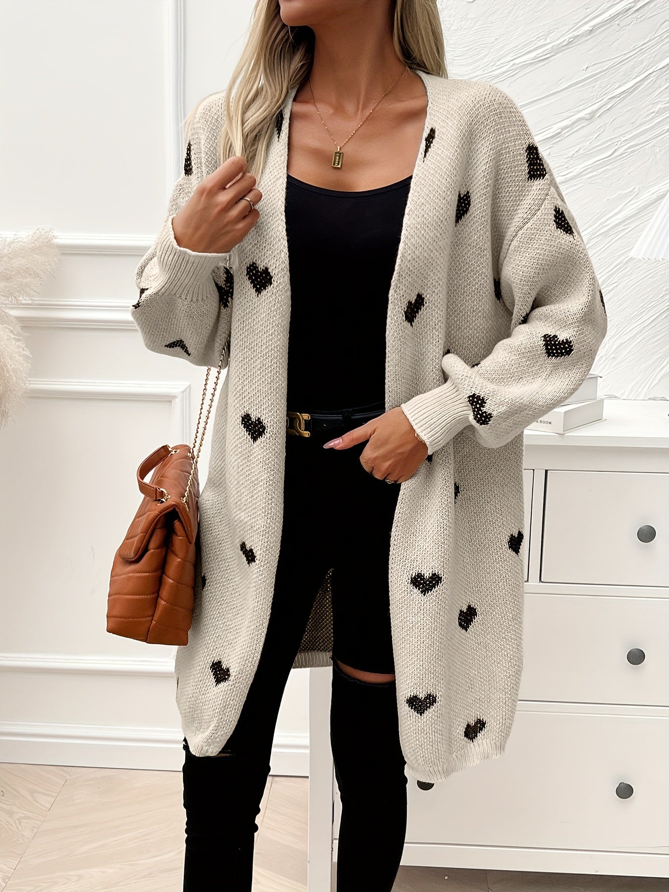 Rochelle - Cardigan Tricot à Motif Cœur