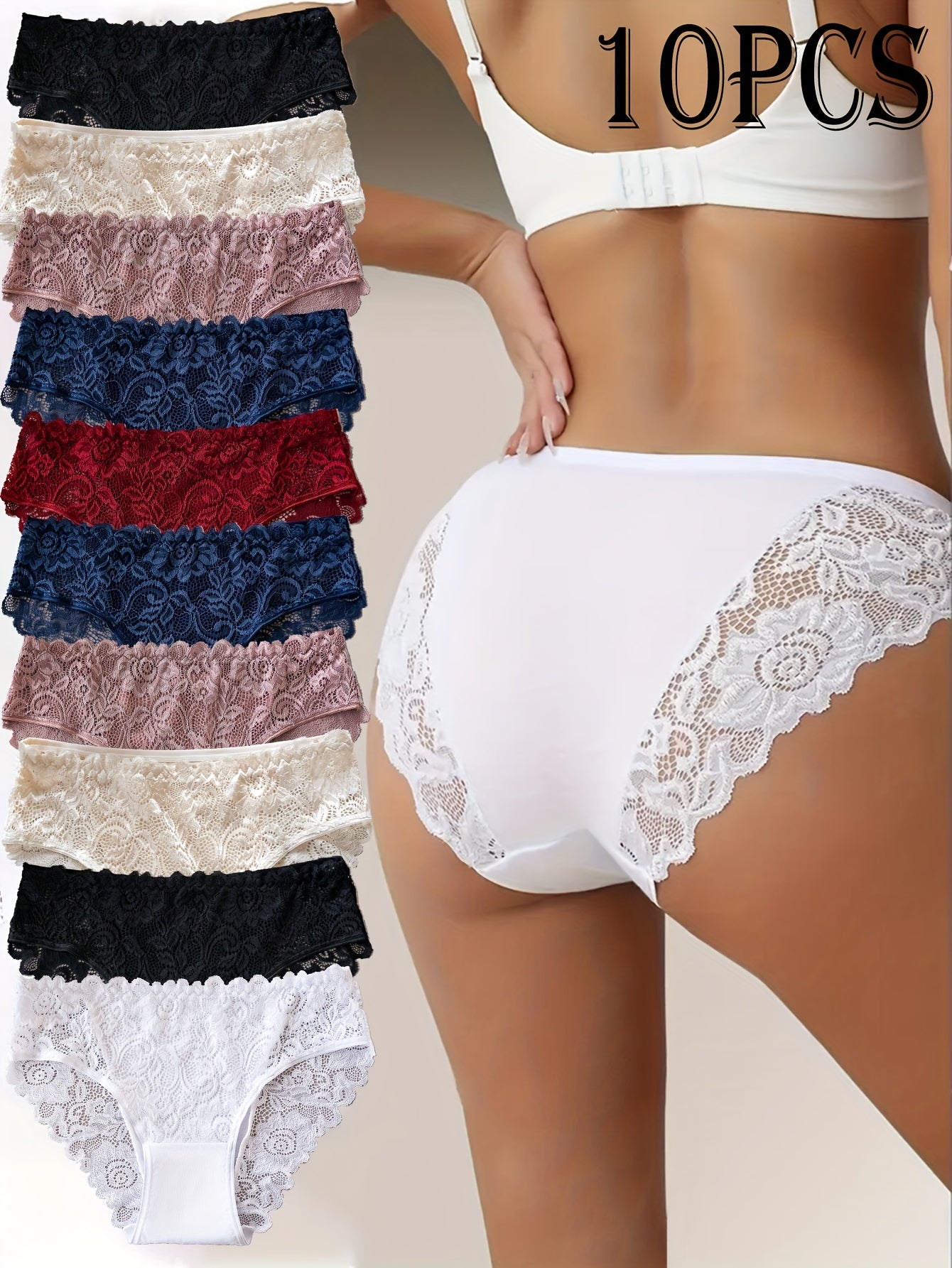 Kelmira - Lot de 10 Culottes en Dentelle Élégante Respirante
