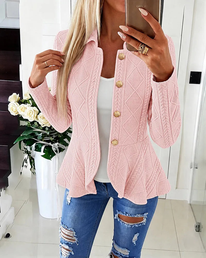 Geeske - Cardigan femme à motif chevron et argyle avec col rabattu