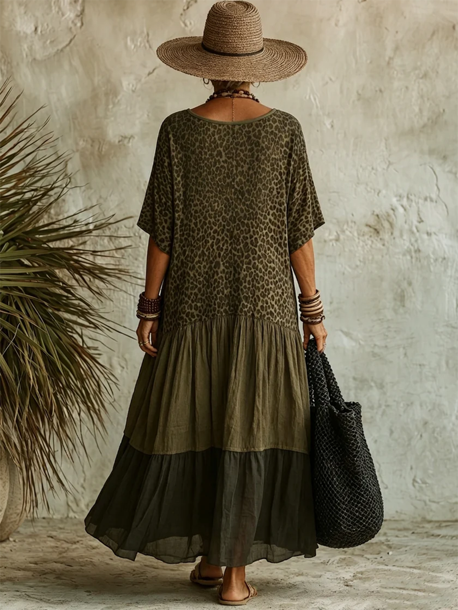 Syverelle - Robe Midi Bohème Léopard en Coton Fluide