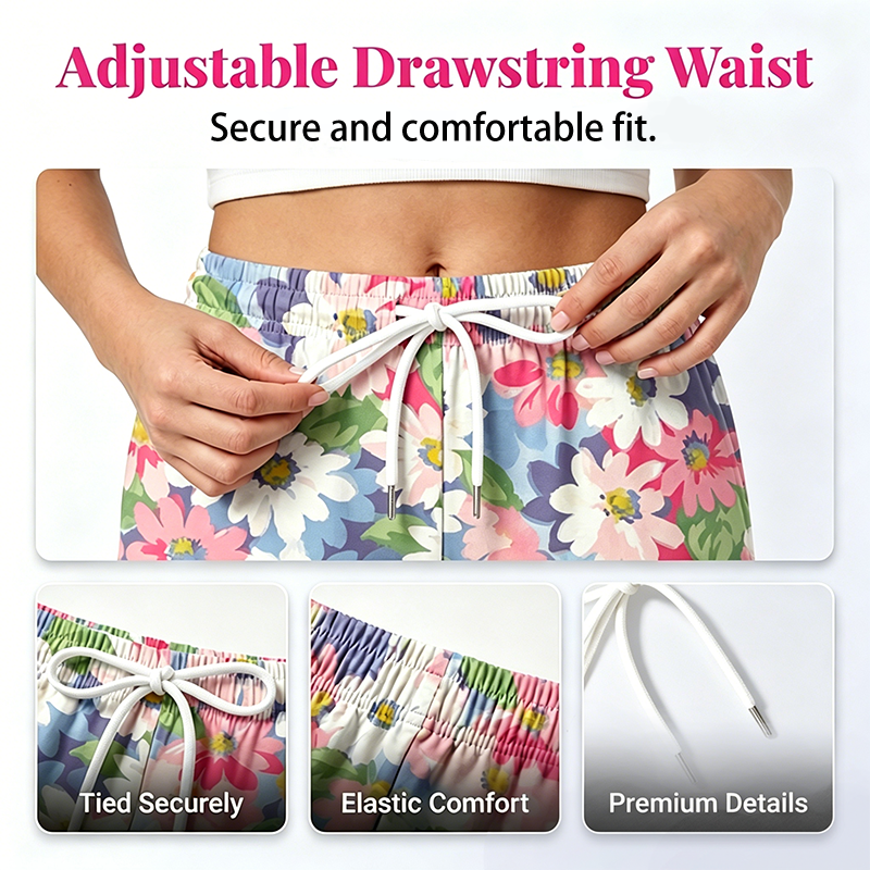 Marovelle - Pantalon femme fleuri avec taille ajustable et poches