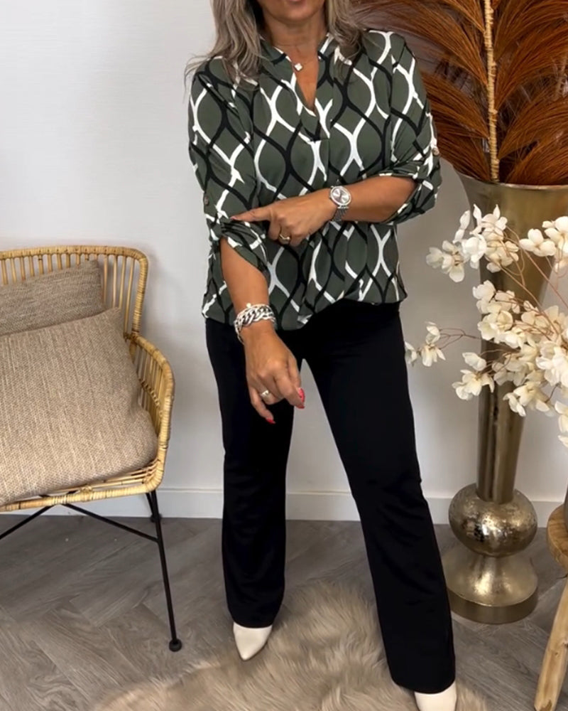 Florina - Blouse Décontractée à Manches Longues et Motif Élégant