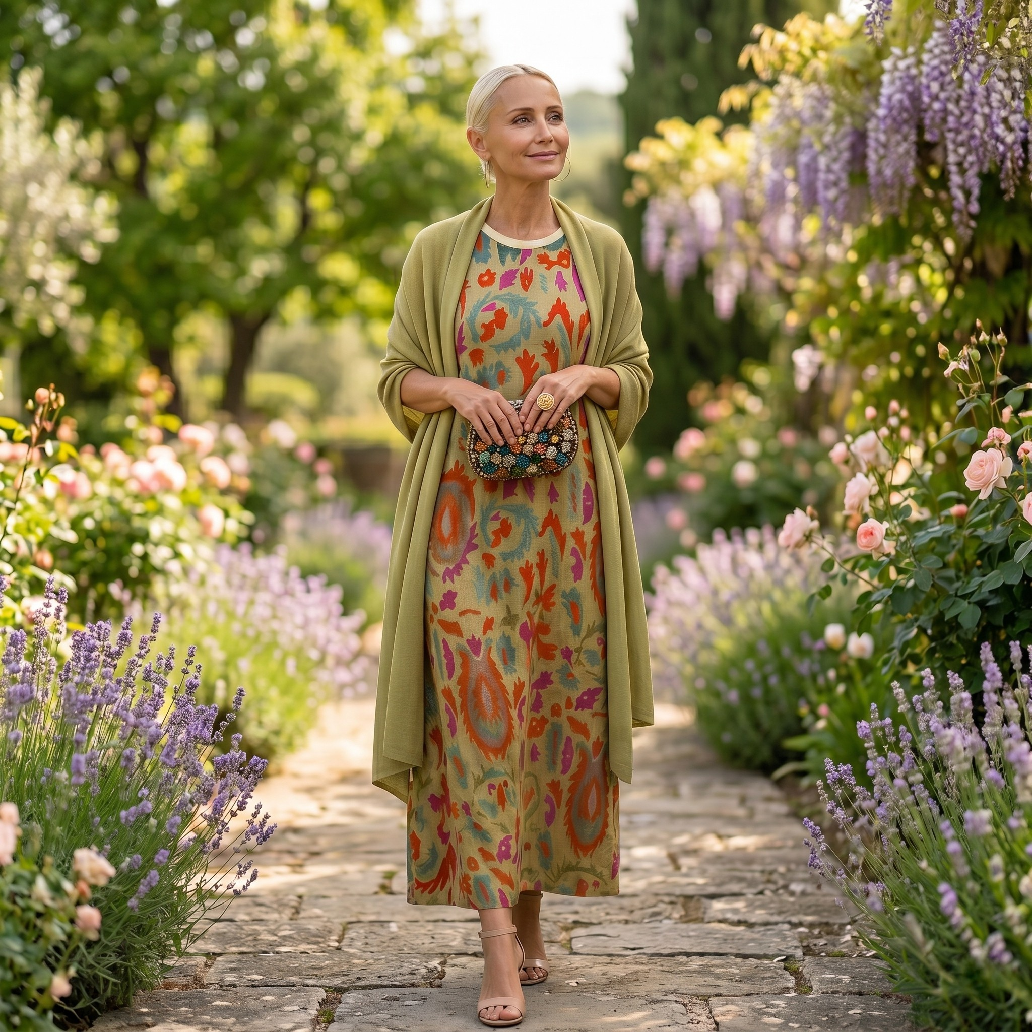 Dorynna - Ensemble femme robe longue imprimée avec gilet coordonné