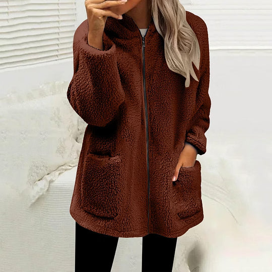 Stien - Women's knitted zip-up mock neck cardigan with decorative buttons