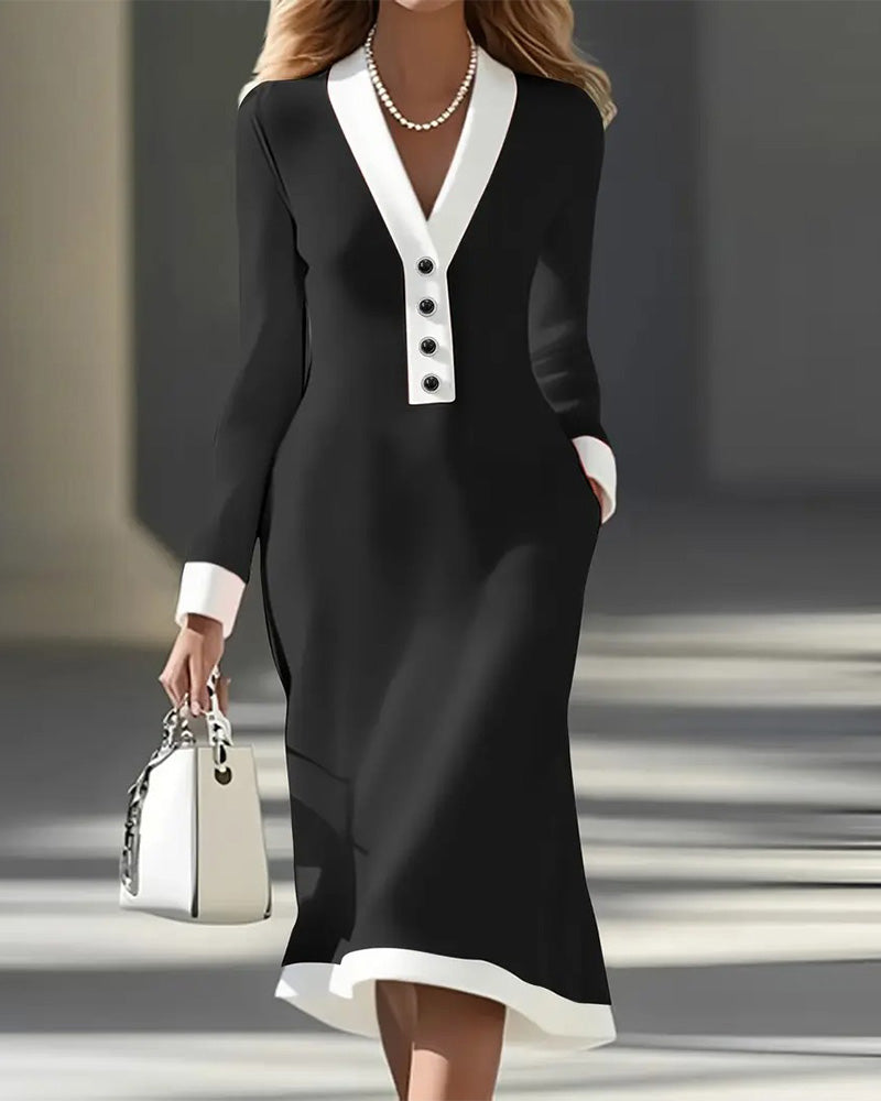 Brenyla  - Robe Midi Élégante à Col Contrasté