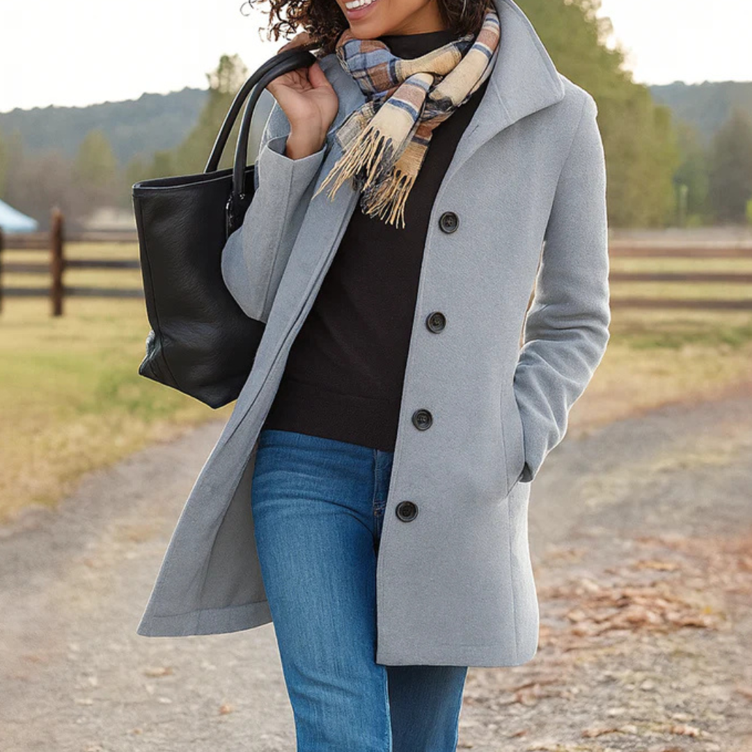 Renate - Manteau femme long boutonné au style classique