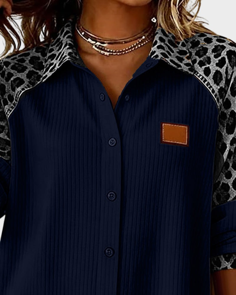 Oralynesse - Chemise Boutonnée Bicolore à Détails Léopard