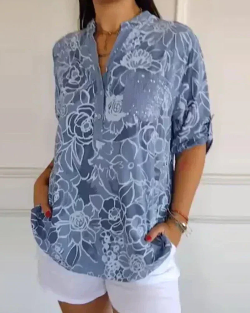 Gavira - Blouse Florale Élégante à Poche Décorative