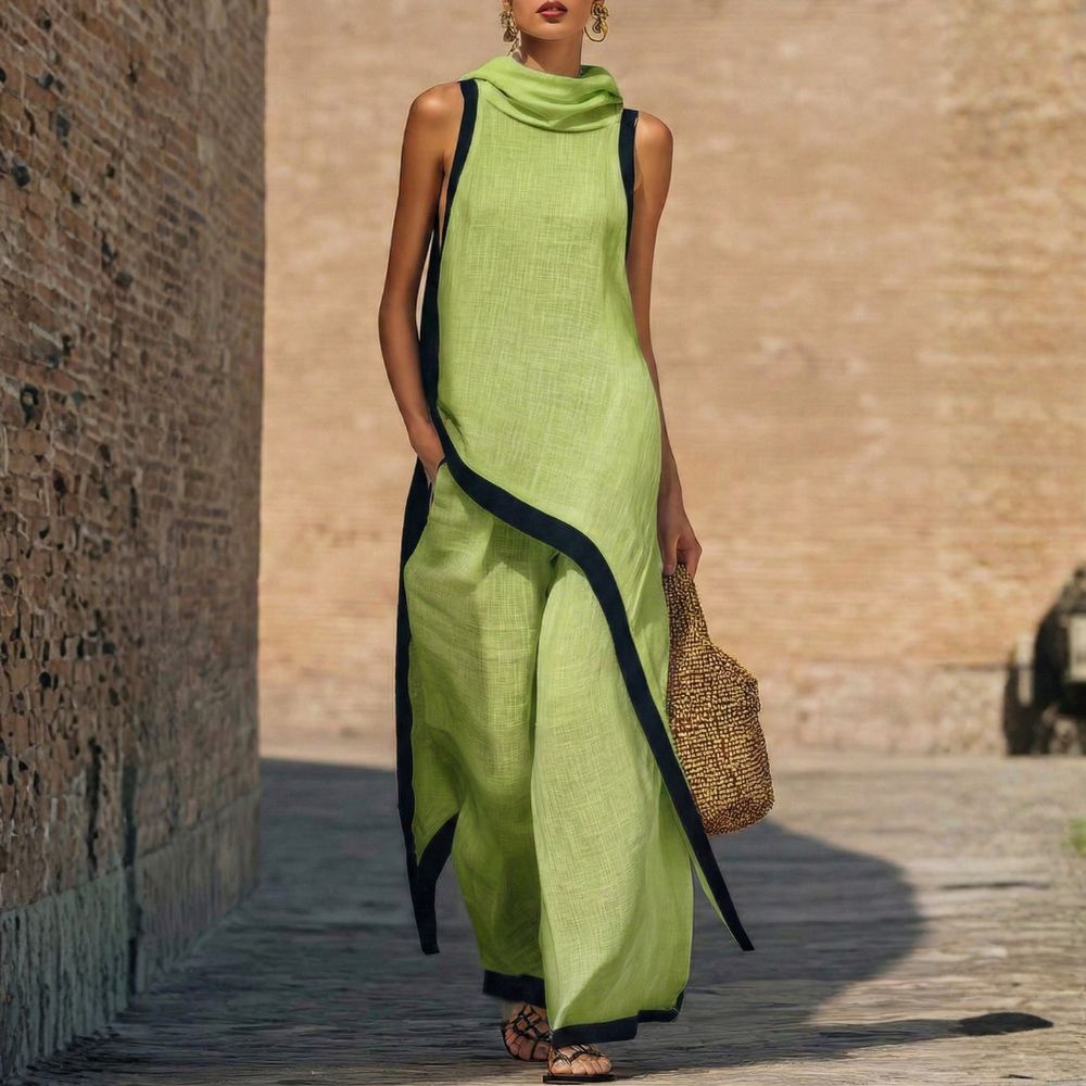 Brinelia - Ensemble femme en lin et coton avec tunique asymétrique