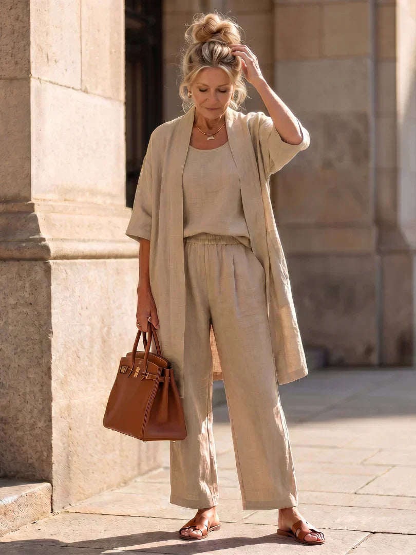 Faevina - Ensemble femme léger avec kimono, haut et pantalon