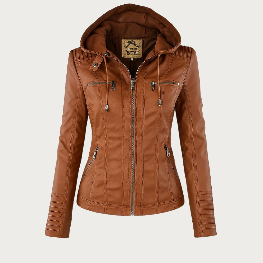Rieke - Women's faux leather hooded jacket with zipper