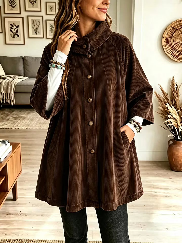 Titia - Women's oversized corduroy cape coat with a turndown collar