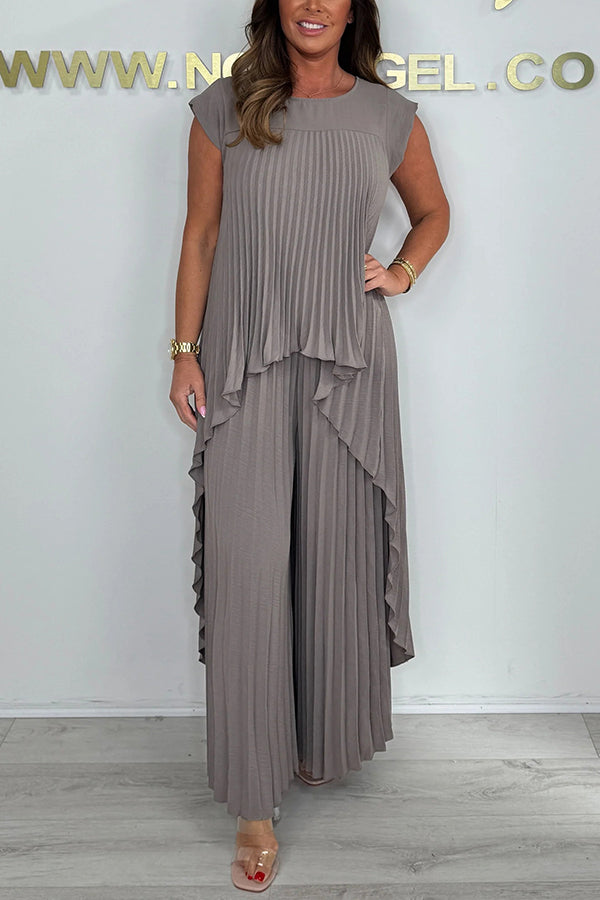 Nelia - Ensemble Décontracté avec Top Midi à Manches Courtes et Pantalon à Taille Élastique