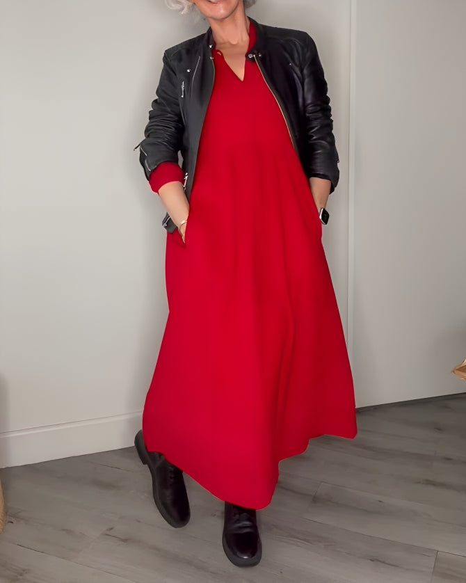 Amanda - La robe longue amincissante avec décolleté en V