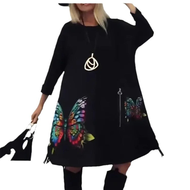Florienne - Robe à imprimé papillon multicolore et col rond