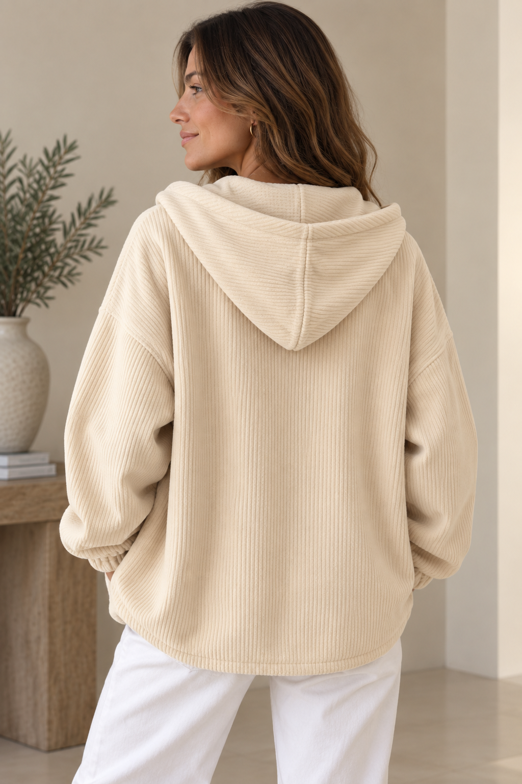 Berber - Veste femme oversize effet velours côtelé avec capuche