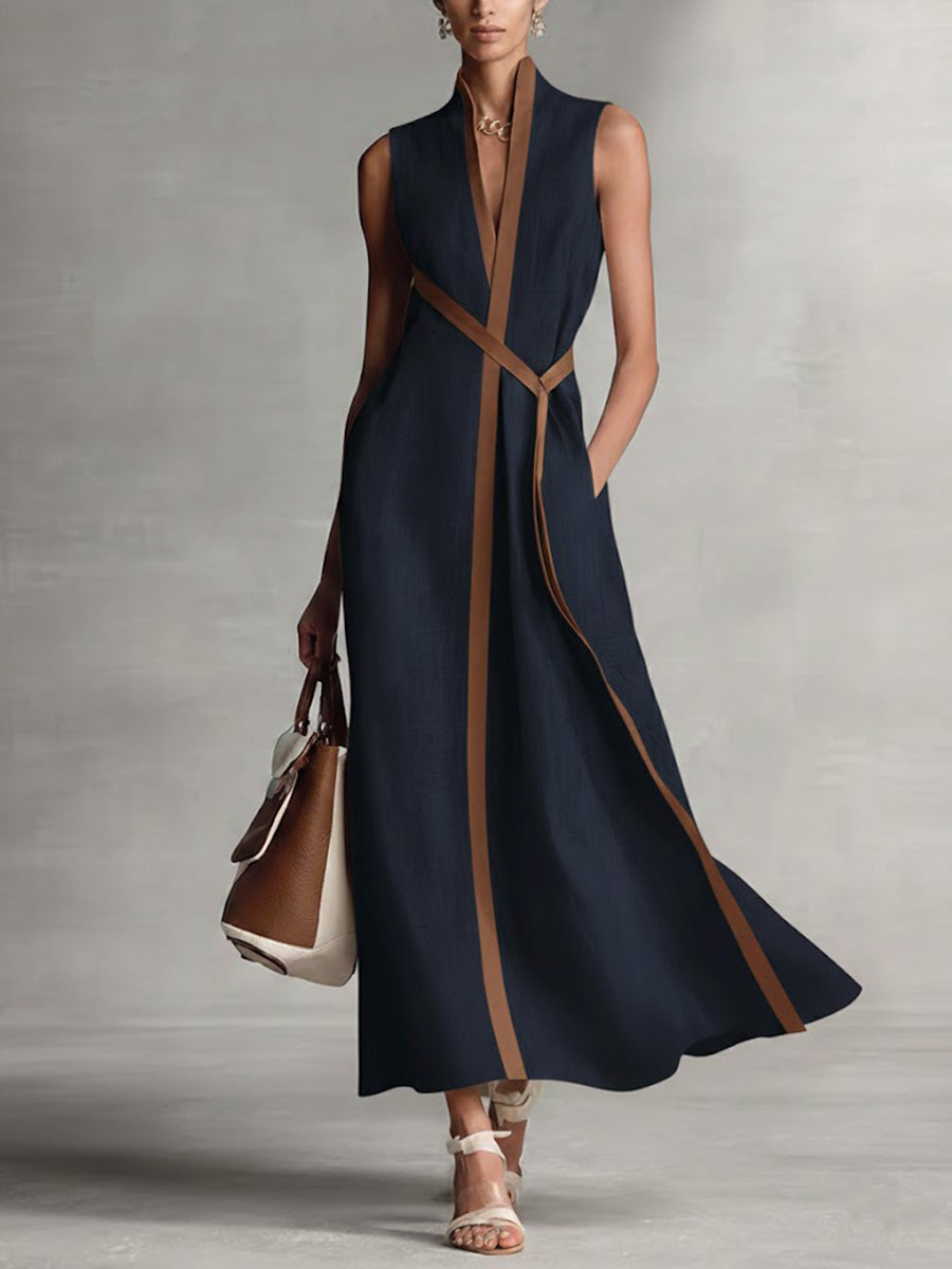 Azyra - Robe Longue Femme Fluide Sans Manches Coupe Élégante Taille Croisée