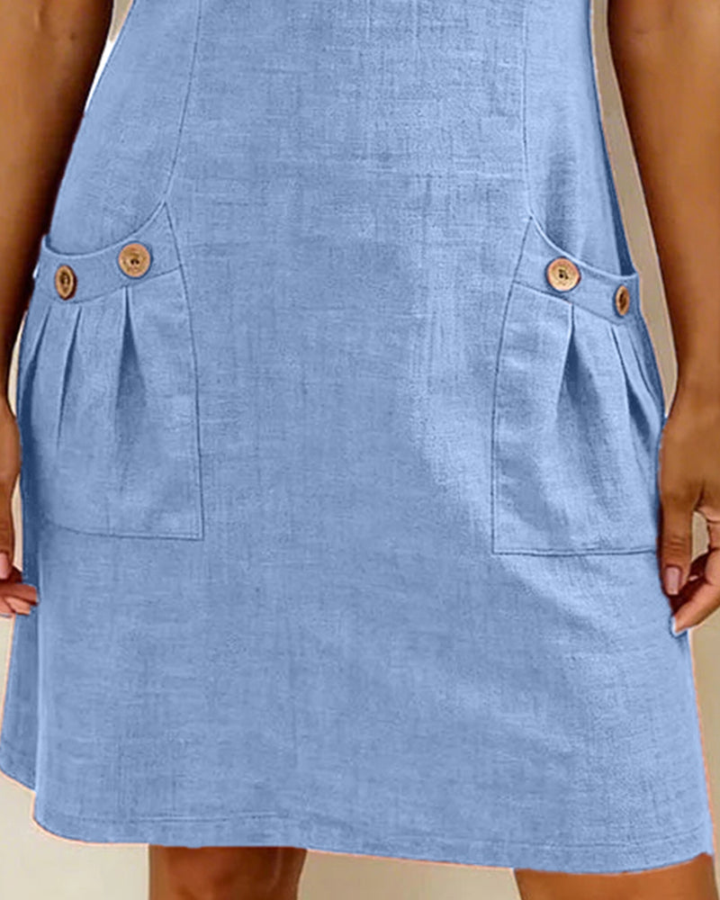 Alythessa - Robe courte femme unie élégante avec poches confortables