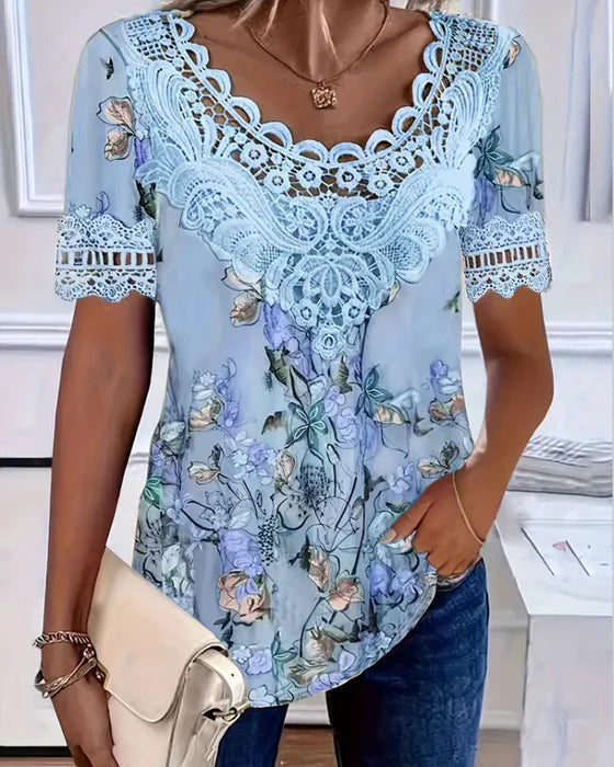 Amalina - T-shirt à Manches Courtes Imprimé Floral pour un Style Frais et Décontracté