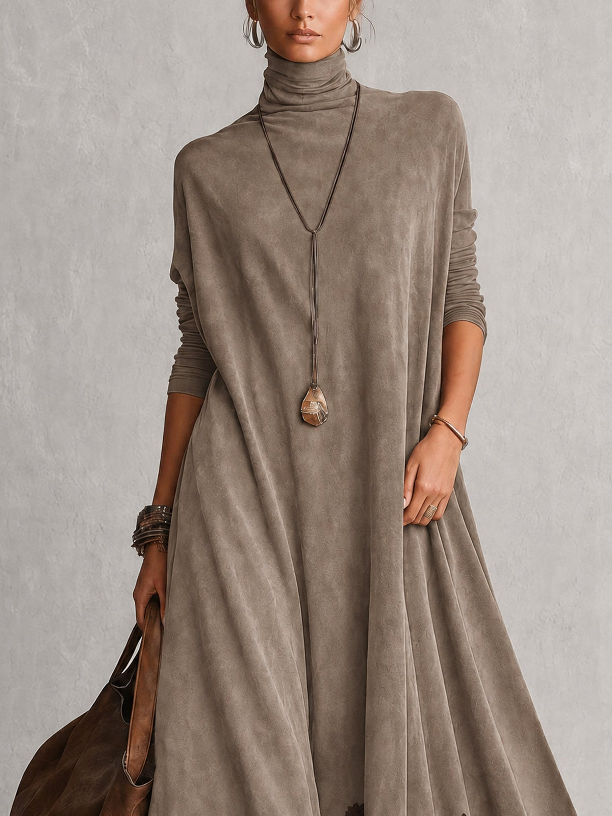 Gonneke - Robe femme longue effet suédé avec dentelle