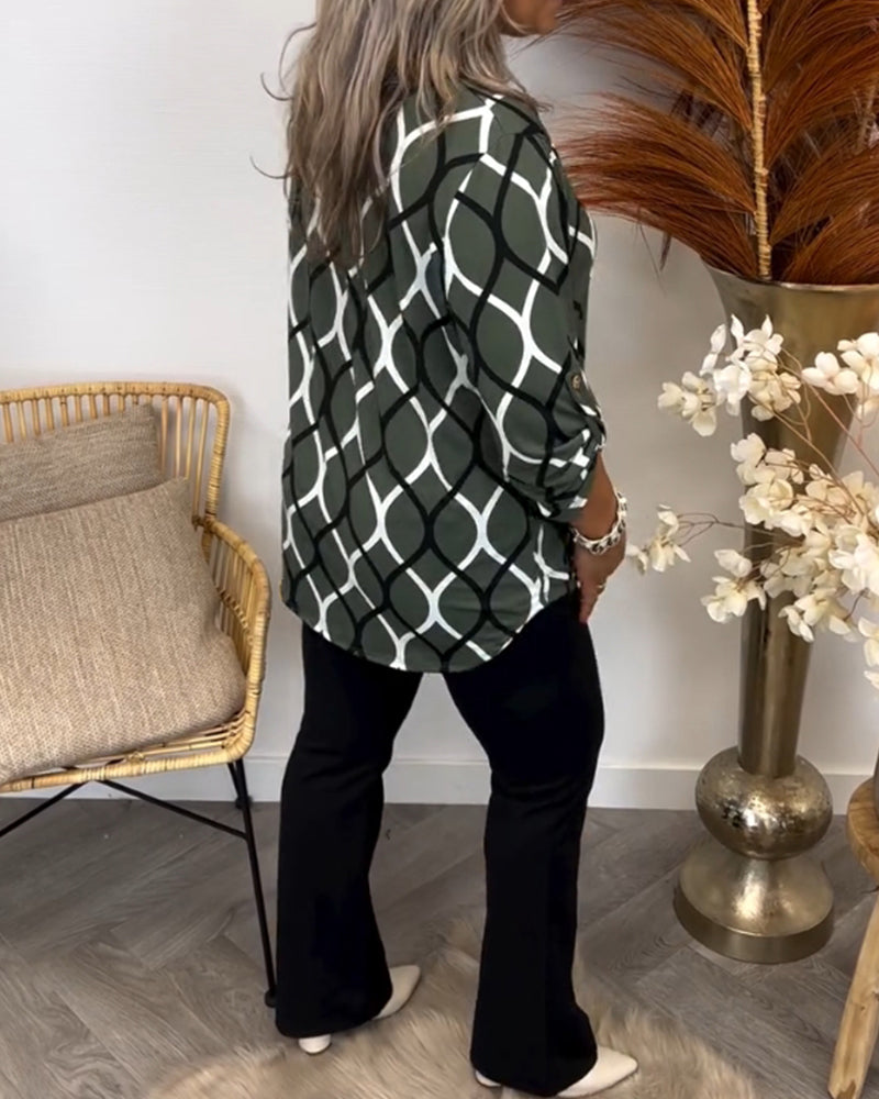 Florina - Blouse Décontractée à Manches Longues et Motif Élégant