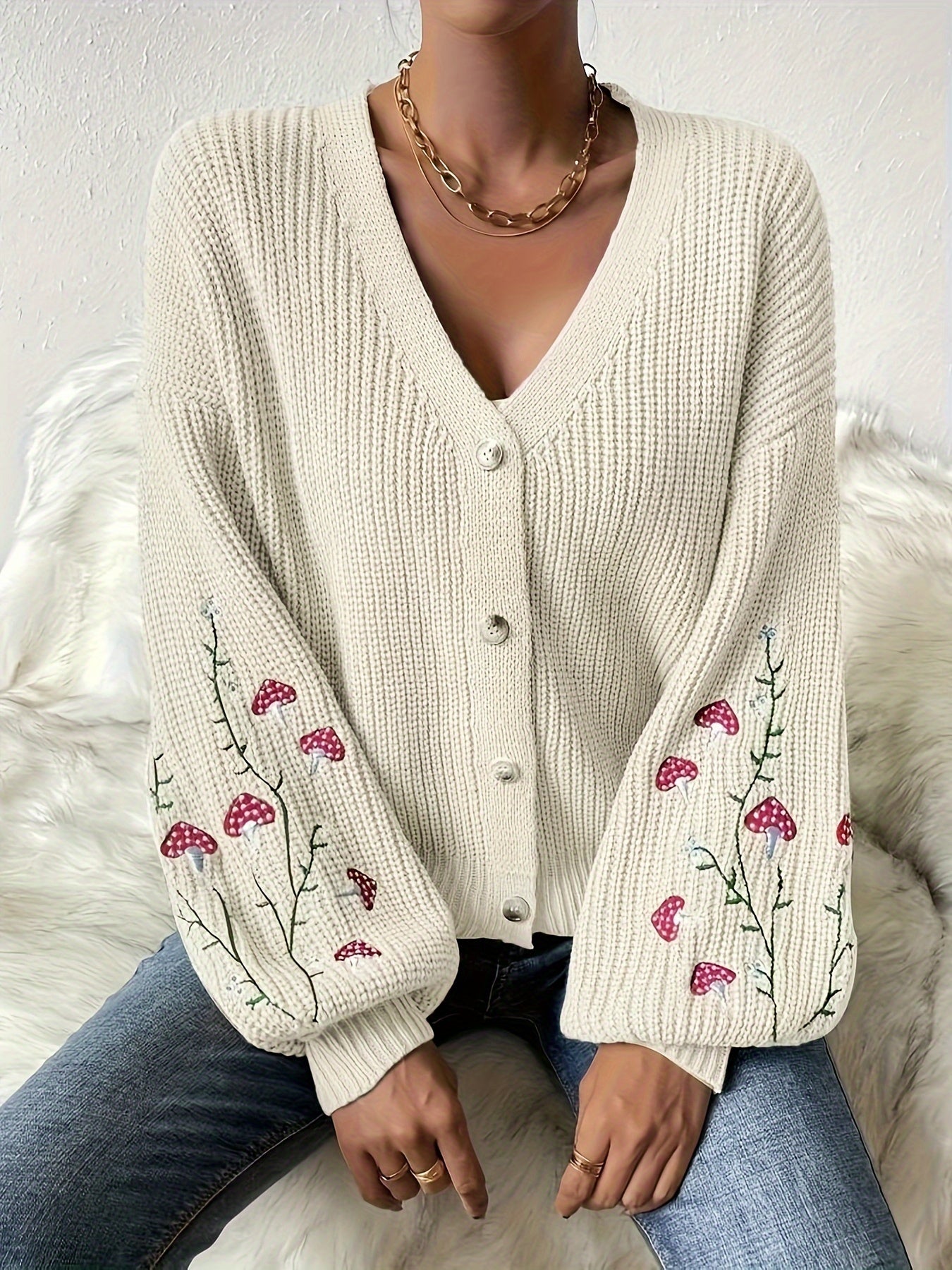 Romilly - Cardigan Brodé Champignon