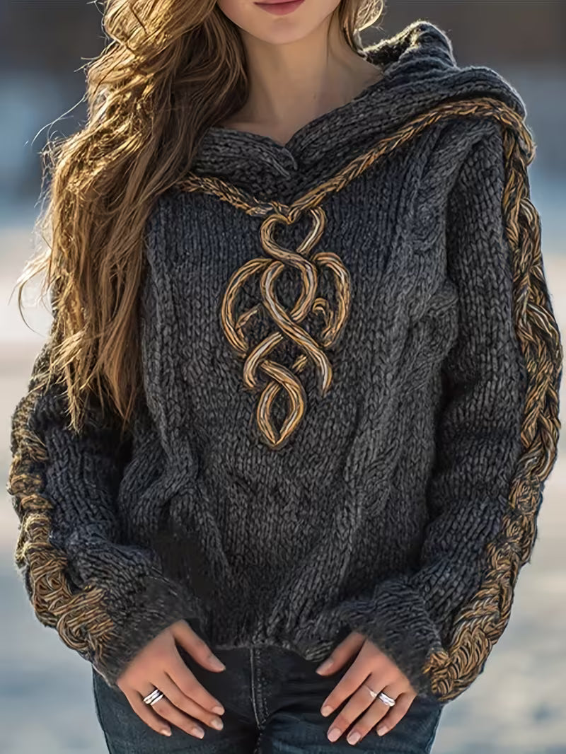 Helmira - Pull Tricoté à Capuche Motif Tressé