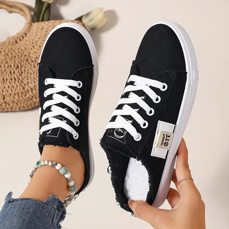 Cyrelia - Chaussures en toile lacées plates tendance et confortables qui vont avec tout