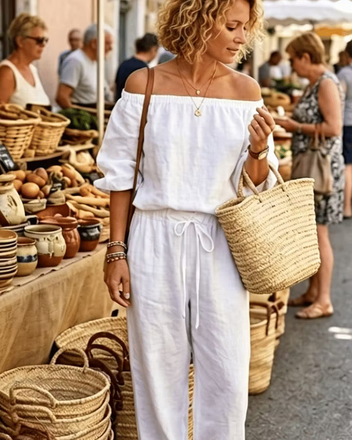 Brixavelle - Ensemble deux pièces en coton avec taille nouée