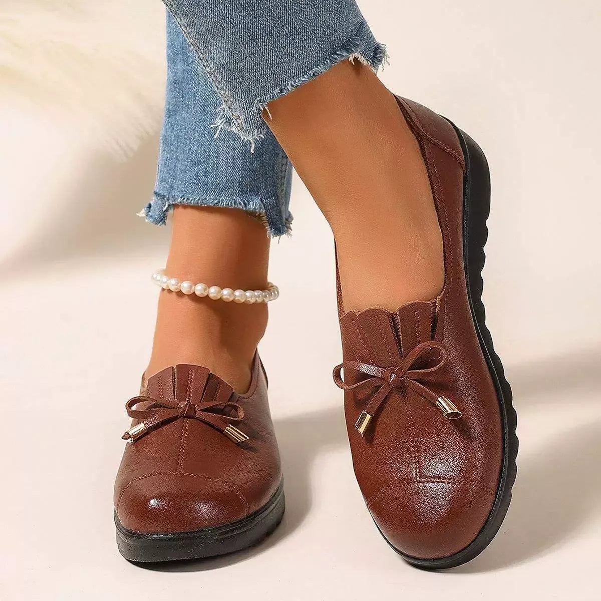 Nieske - Mocassins Femme Confortables à Enfiler avec Nœud et Semelle Plateforme