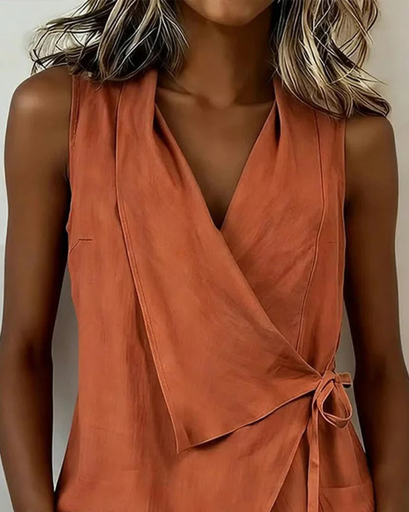 Sylethra - Top femme cache-cœur asymétrique sans manches été léger