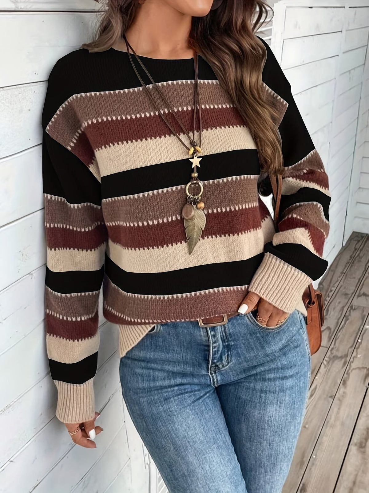 Lucette - Pull femme rayé en maille à manches longues