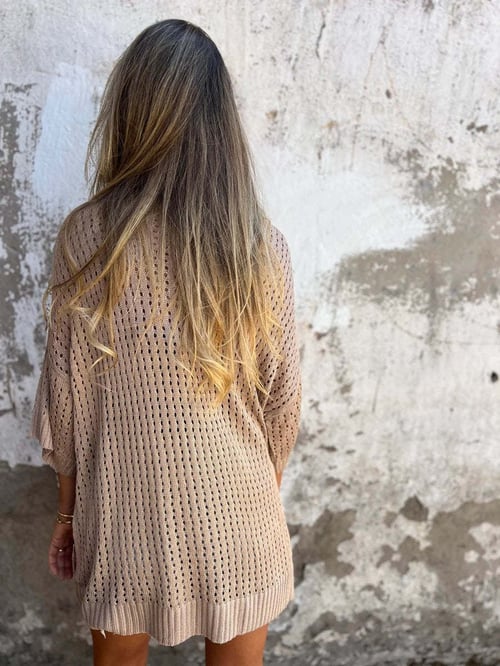 Delia - Top tricoté à col en V avec motif creux