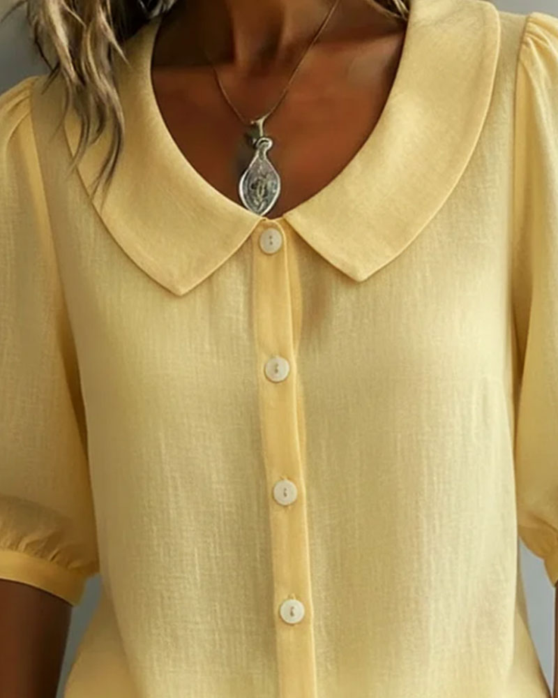 Neslora - Chemise femme coton col Peter Pan manches mi-longues élégantes