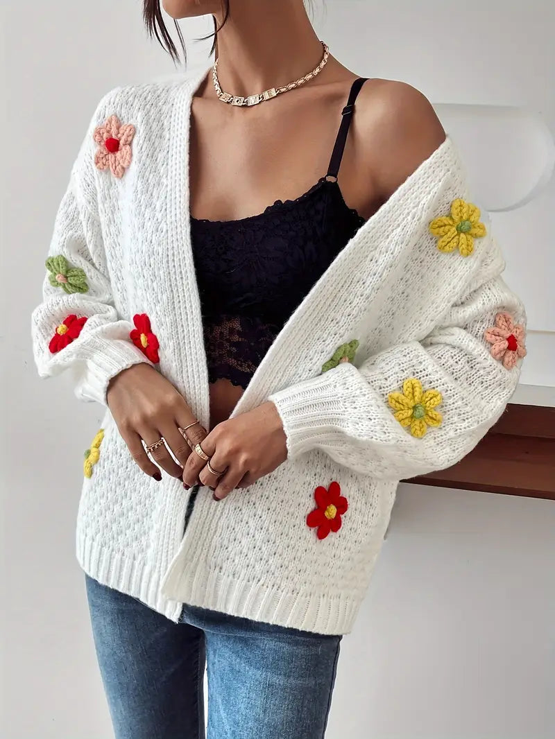 Risette - Cardigan Tricoté à Motif Floral
