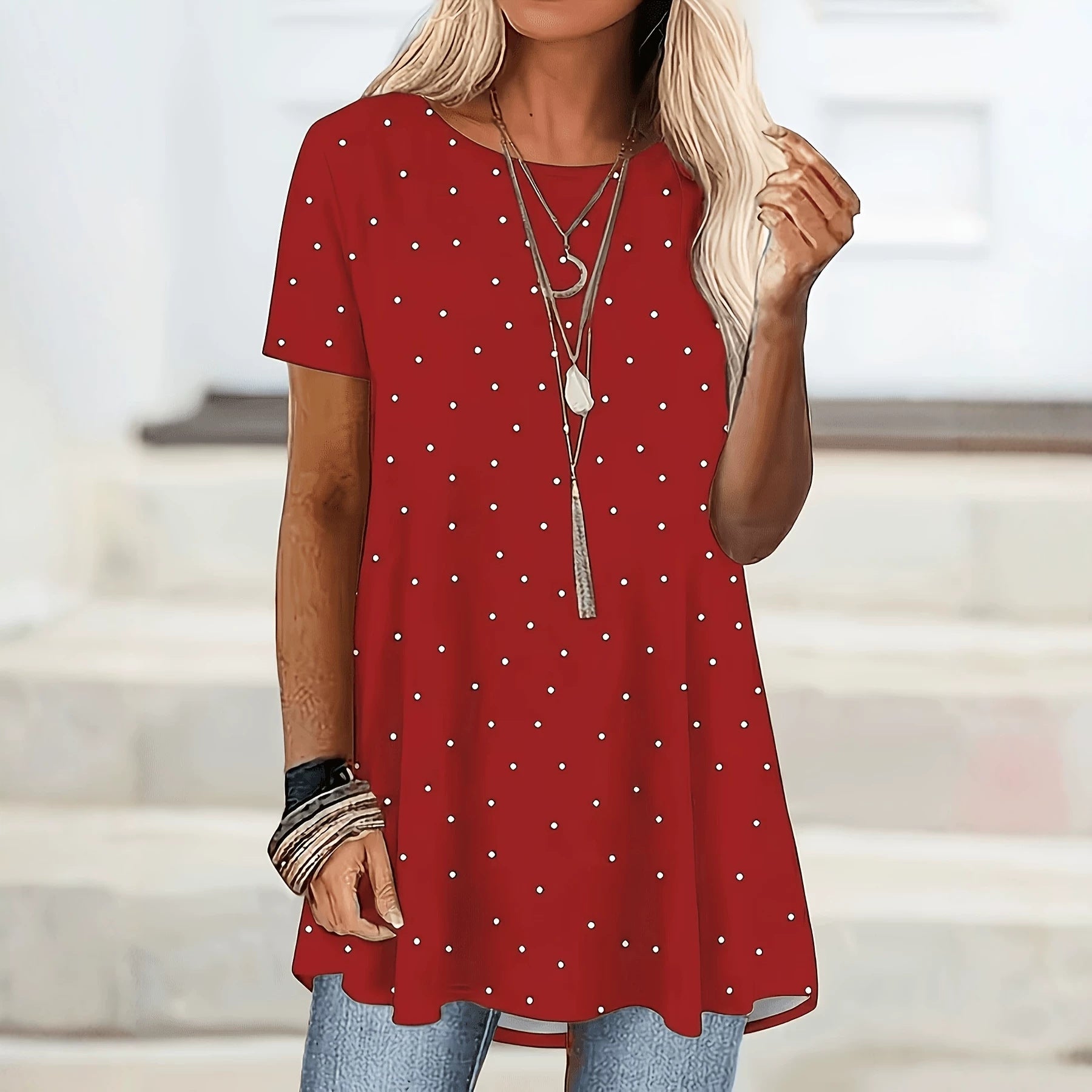 Glysselle - Blouse femme blanche à pois avec manches courtes