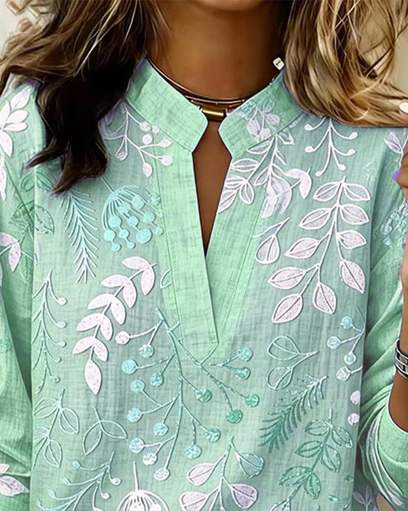 Drynora - Blouse femme imprimée florale col ouvert manches longues style élégant