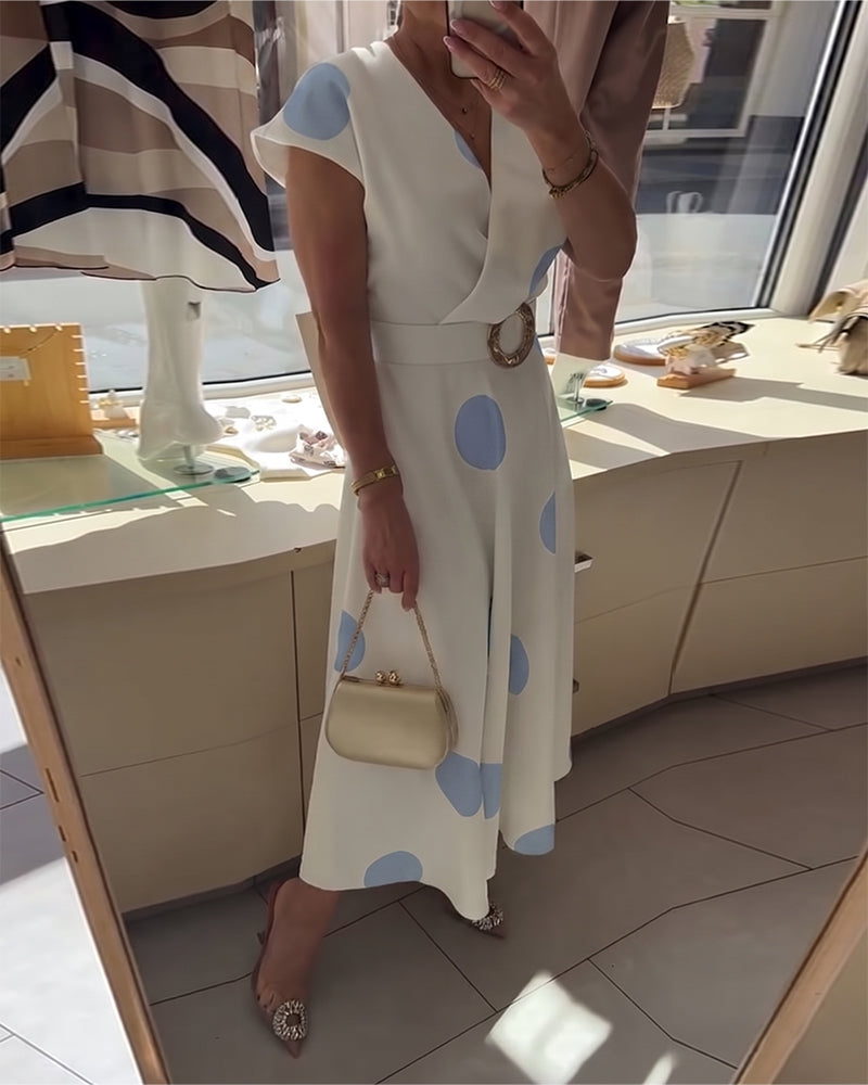 Kalessae - Robe midi femme à pois avec décolleté en V