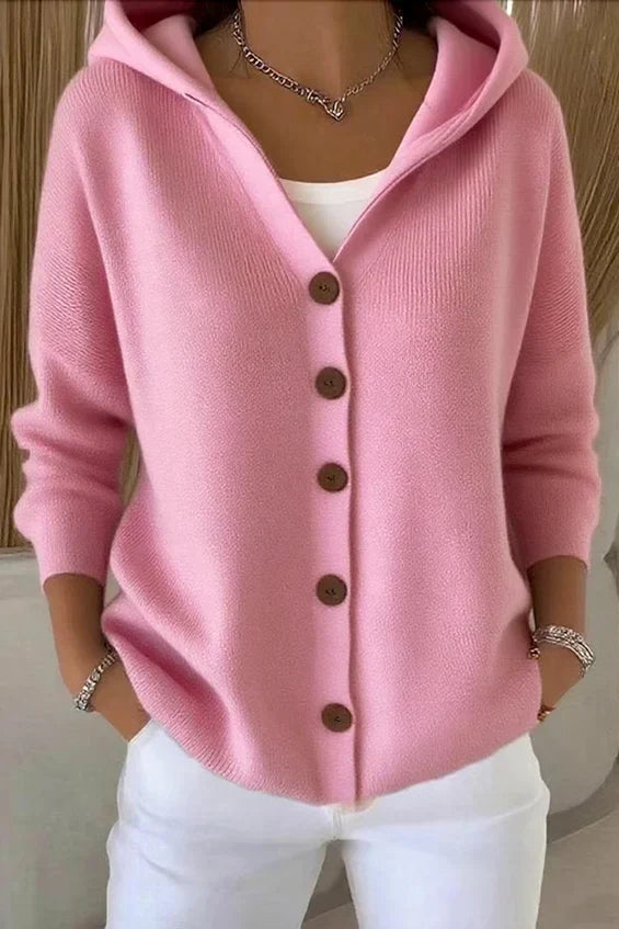 Laraine - Cardigan femme à capuche avec boutons et coupe ample