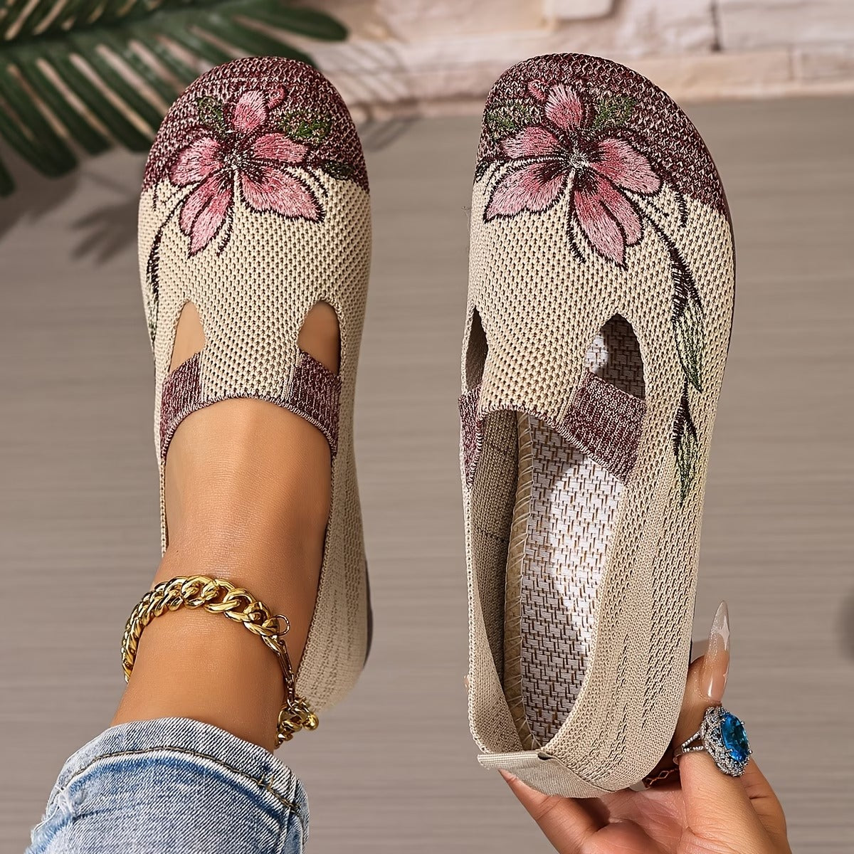 Arixa - Chaussures Respirantes Confortables à Broderie Fleurie