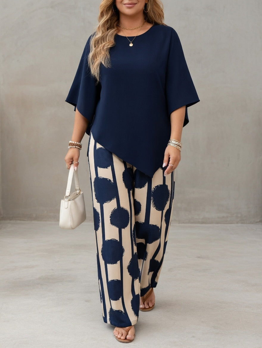 Lunoria - Ensemble femme deux pièces avec haut asymétrique et pantalon imprimé