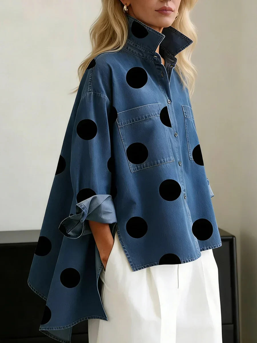 Aqira - Chemise Femme Pois Oversize Coupe Ample Col Structuré Moderne