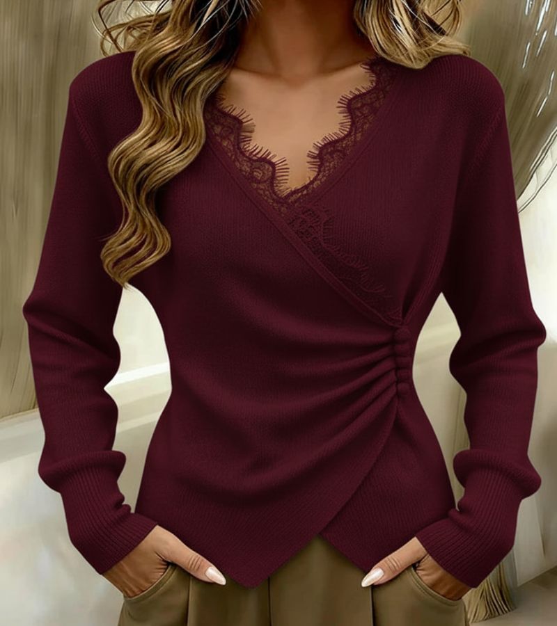 Elisavorae - Top Élégant en Dentelle V-Neck