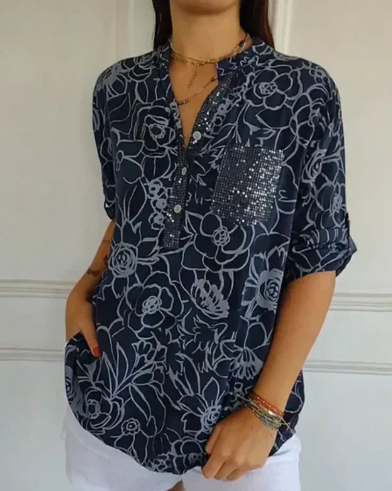 Gavira - Blouse Florale Élégante à Poche Décorative