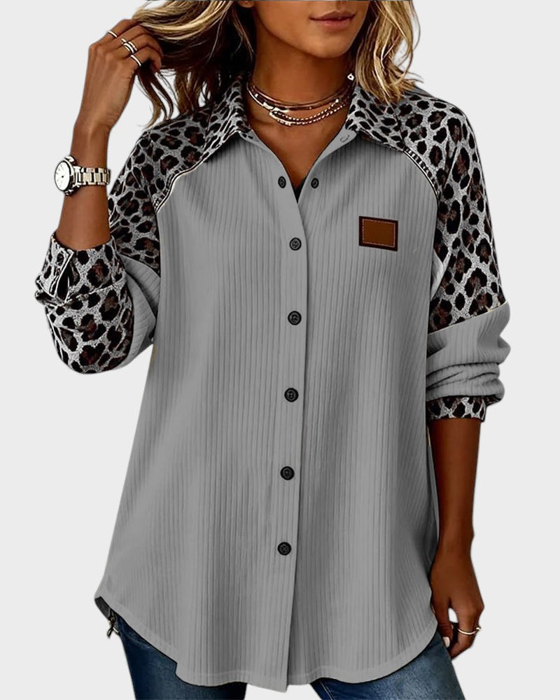 Oralynesse - Chemise Boutonnée Bicolore à Détails Léopard