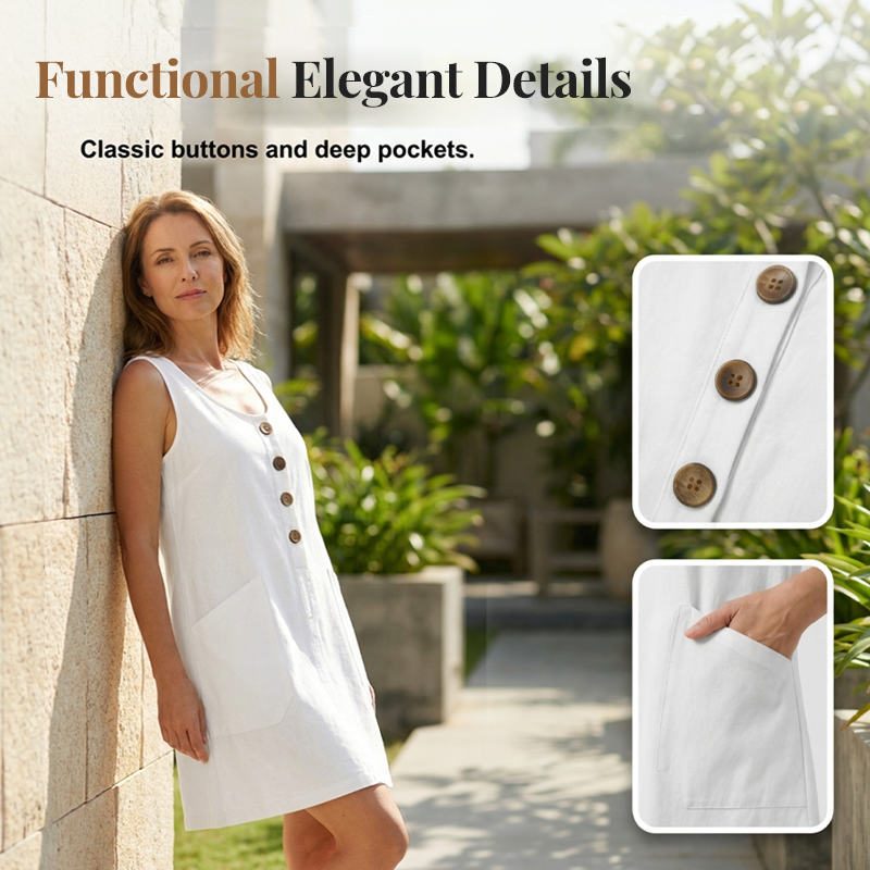 Cynestra - Robe femme sans manches en coton et lin à encolure U