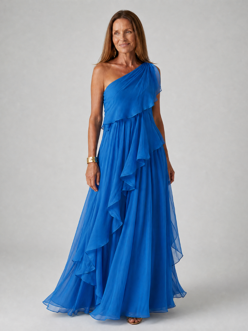 Zeline - Robe maxi verte asymétrique à volants